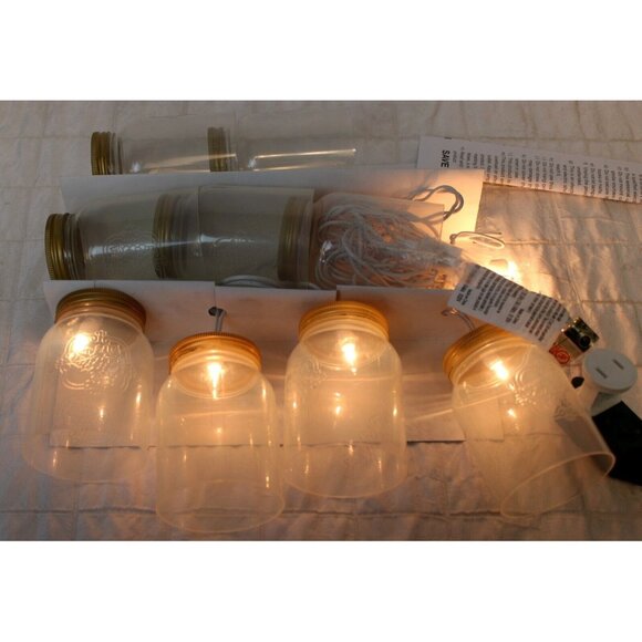 Mason Jar String Lights Set of 10, NEW in Box Plastic Farmhouse Country Porch - Picture 2 of 7